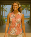 Hibiscus Sleeveless Cotton Women Shirt Peach