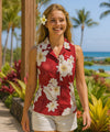 Hibiscus Sleeveless Cotton Women Shirt Red