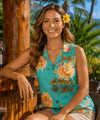 Ceres Sleeveless Tank Top Hawaiian Blouse Green Women Shirts