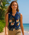 Wainapanapa Orchids Rayon Sleeveless Blouse Navy
