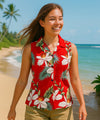 Wainapanapa Orchids Rayon Sleeveless Blouse Red