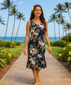 Wainapanapa Mid Length Navy Hawaiian Dress Navy