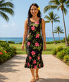 Keilani Midi Sleeveless Hawaiian Dress Black