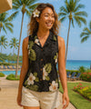 Hibiscus Tank Top Sleeveless Blouse Black