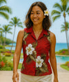 Hibiscus Tank Top Sleeveless Blouse Red