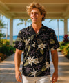 Makani Island Tropical Orchids Hawaiian Shirt Black