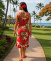 Akepo Red Spaghetti Strap Hawaiian Dress