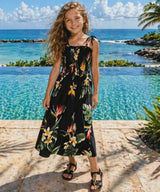 Birds of Paradise Girl's Hawaiian Smock Dress Black