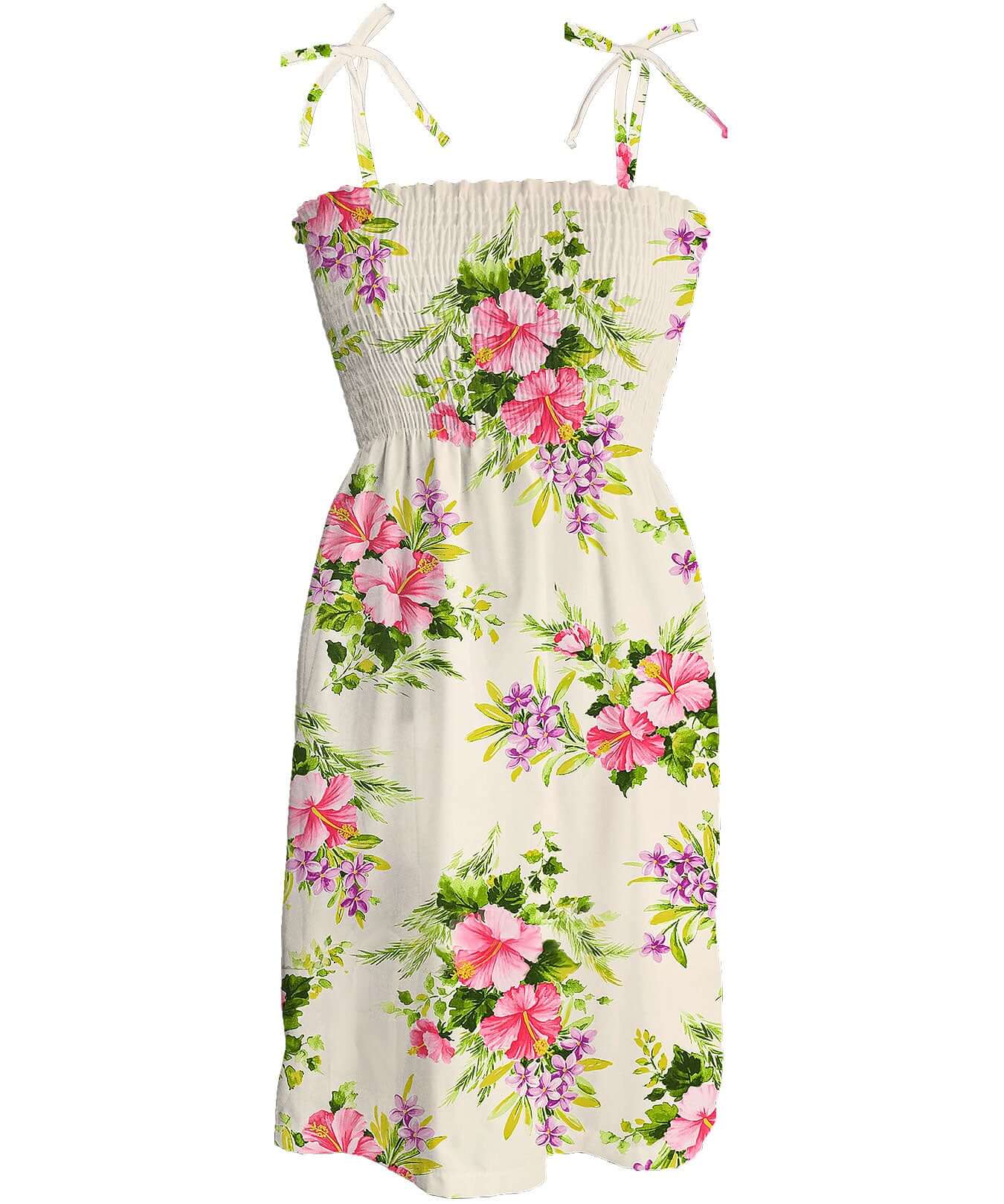Smock Tube Top Shoulder Tie Hawaiian Dress