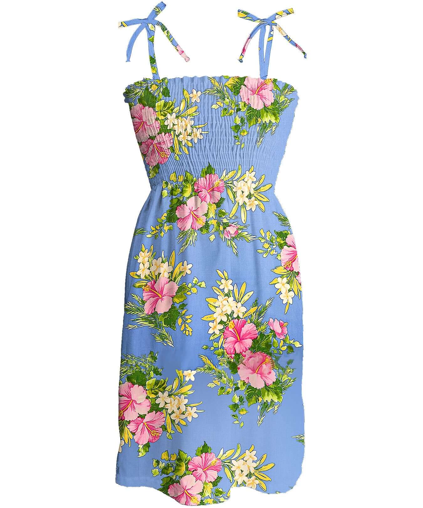 Smock Tube Top Shoulder Tie Hawaiian Dress