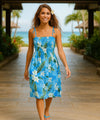Rayon Plumeria Mailee Smock Tube Top Hawaiian Dress Sky Blue