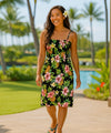 Waimea Hibiscus Smock Top Short Hawaiian Dress Black