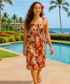 Waimea Hibiscus Smock Top Short Hawaiian Dress Red