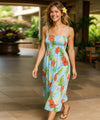 Monstera Lanai Maxi Long Hawaiian Dress Sky Blue One Size Fits Most XS-XL