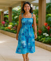 Moonlight Smock Top Midi Hawaiian Dress Light Sky Blue One Size Fits Most XS-XL