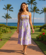 Malana Rayon Smock Tub Top Hawaiian Dress Lilac One Size Fits Most XS-XL