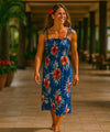 Smock Tube Top Navy Rayon Hawaiian Dress Navy One Size Fits Most XS-XL