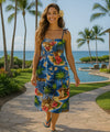Hawaiian Polynesian Short Smocked Tube Top Women Dress Navy