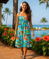 Hawaiian Polynesian Short Smocked Tube Top Women Dress Turquoise