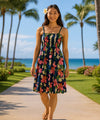 Plumeria Panel Smock Top Hawaiian Dress Navy One Size Fits Most XS-XL