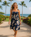 Lanai Smock Top Sleeves Midi Hawaiian Dress Navy One Size