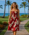 Lanai Smock Top Sleeves Midi Hawaiian Dress Red One Size