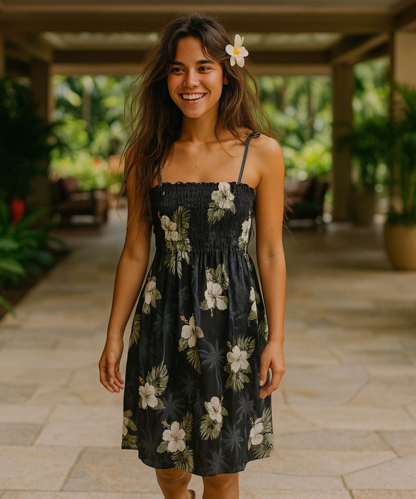 Kailua Smock Tube Top Midi Dress Black One Size Fits Most XS-XL