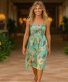 Ceres Smock Rayon Hawaiian Dress Green One Size Fits Most XS-XL