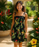 Birds of Paradise Smock Hawaiian Dress Black