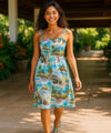 Hana Hou Knee Length Smocked Rayon Hawaiian Dress Light Sky Blue