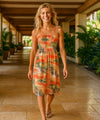 Hana Hou Knee Length Smocked Rayon Hawaiian Dress Orange