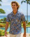 Honu Tapa Cotton Hawaiian Shirt Blue