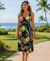 Ekela Hibiscus Empire Waist Hawaiian Dress Black