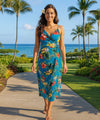 Ekela Hibiscus Empire Waist Hawaiian Dress Ocean Blue