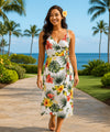 Ekela Hibiscus Empire Waist Hawaiian Dress White