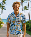 Classic Aloha Military Hawaiian Cotton Rayon Shirt Blue