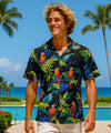 Parrots Resort Black Aloha Shirt Black
