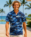 Paradise Sunset Cotton Aloha Shirt Blue