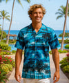 Paradise Sunset Cotton Aloha Shirt Turquoise