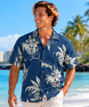Ukuleles Reverse Fabric Aloha Shirt Royal Navy