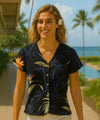 Bamboo Paradise V-Neck Women Hawaiian Blouse Black
