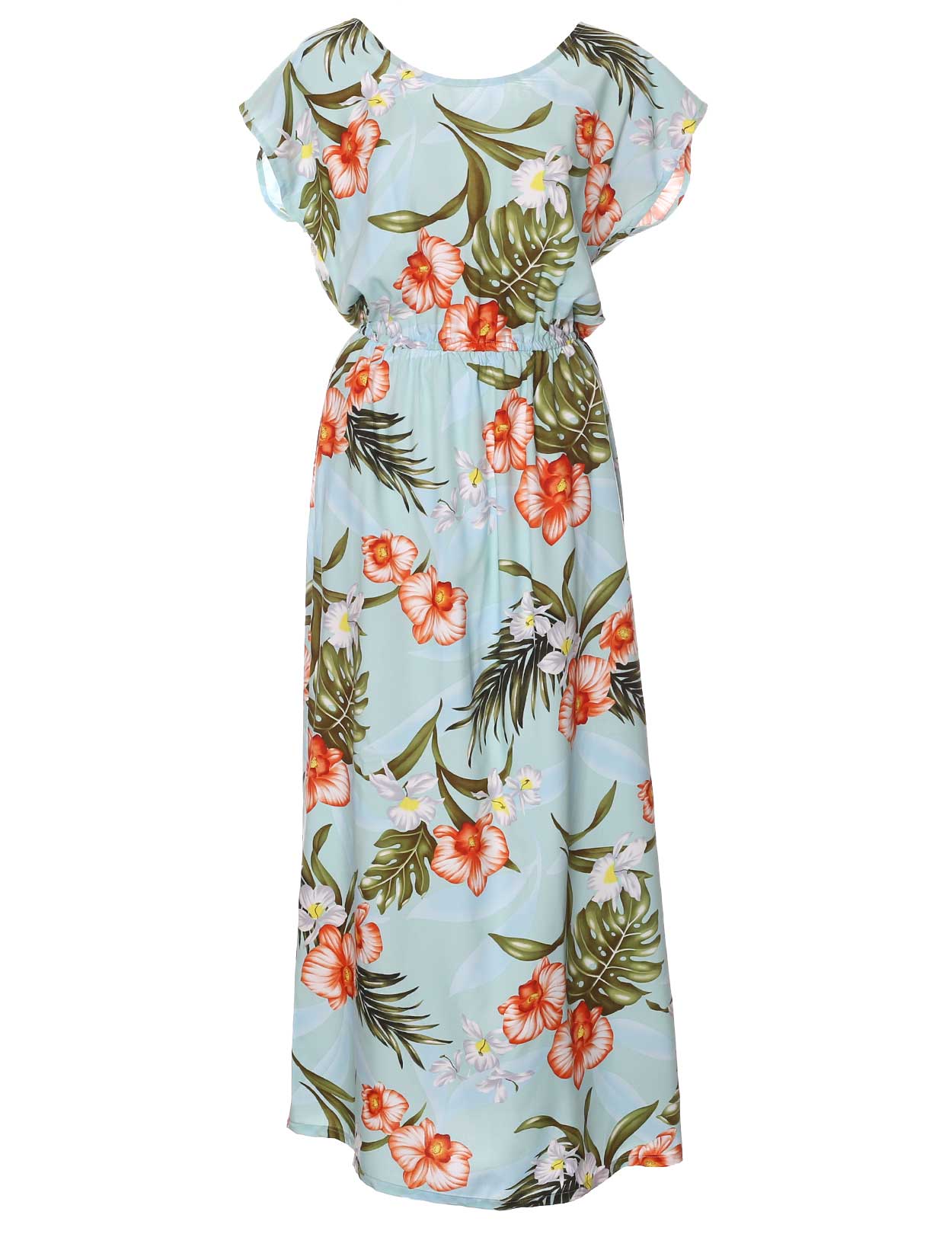 Waikapu Orchids Full Length Dress Cap Sleeves