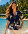 Wainapanapa Women Hawaiian Fitted Shirt Navy