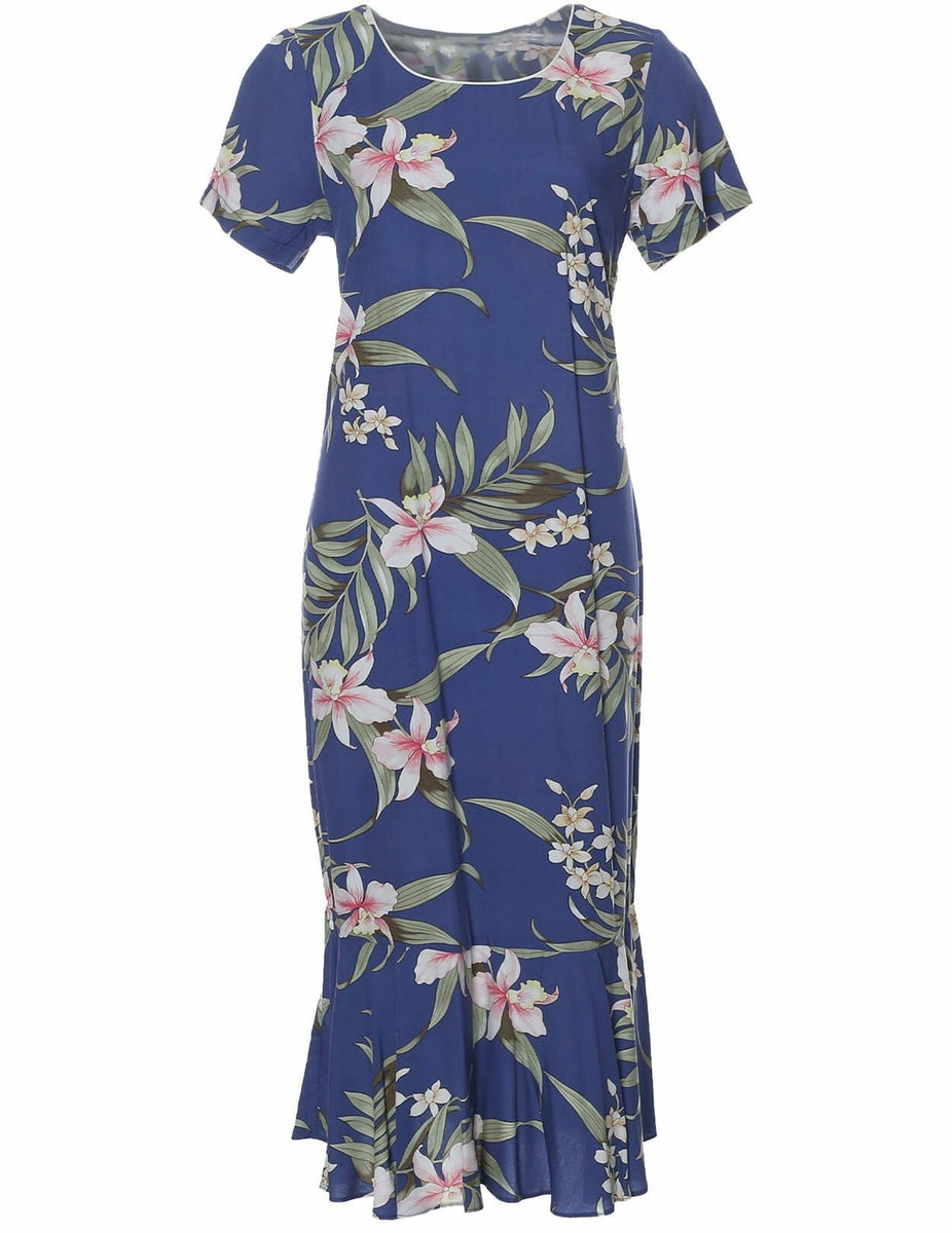 hawaiian dresses for women plus size Waioloa Hawaiian Dress with Sleeves