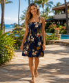 Wainapanapa Orchids Smock Top Hawaiian Dress Navy One Size Fits Most XS-XL