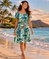 Monstera Cap Sleeves Hawaiian Dress