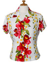 Women Hawaiian Fitted Blouse Orchid Plumeria Panel