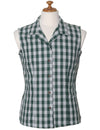 Women Sleeveless Palaka Green Shirt