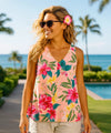 Ladies Rayon Tropical Sleeveless Hawaiian Shirt Coral