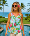 Ladies Rayon Tropical Sleeveless Hawaiian Shirt Light Blue